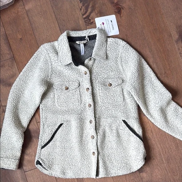 Toad&Co Cream Teddy Jacket Classic Collar Plush Texture - Picture 4 of 4